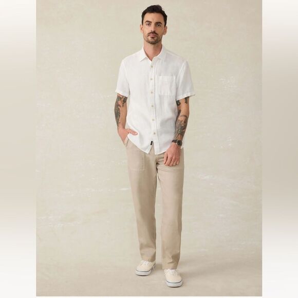 Faherty Mens Short-Sleeve Palma Linen Shirt White Basketweave Size XXL NEW - Picture 1 of 9